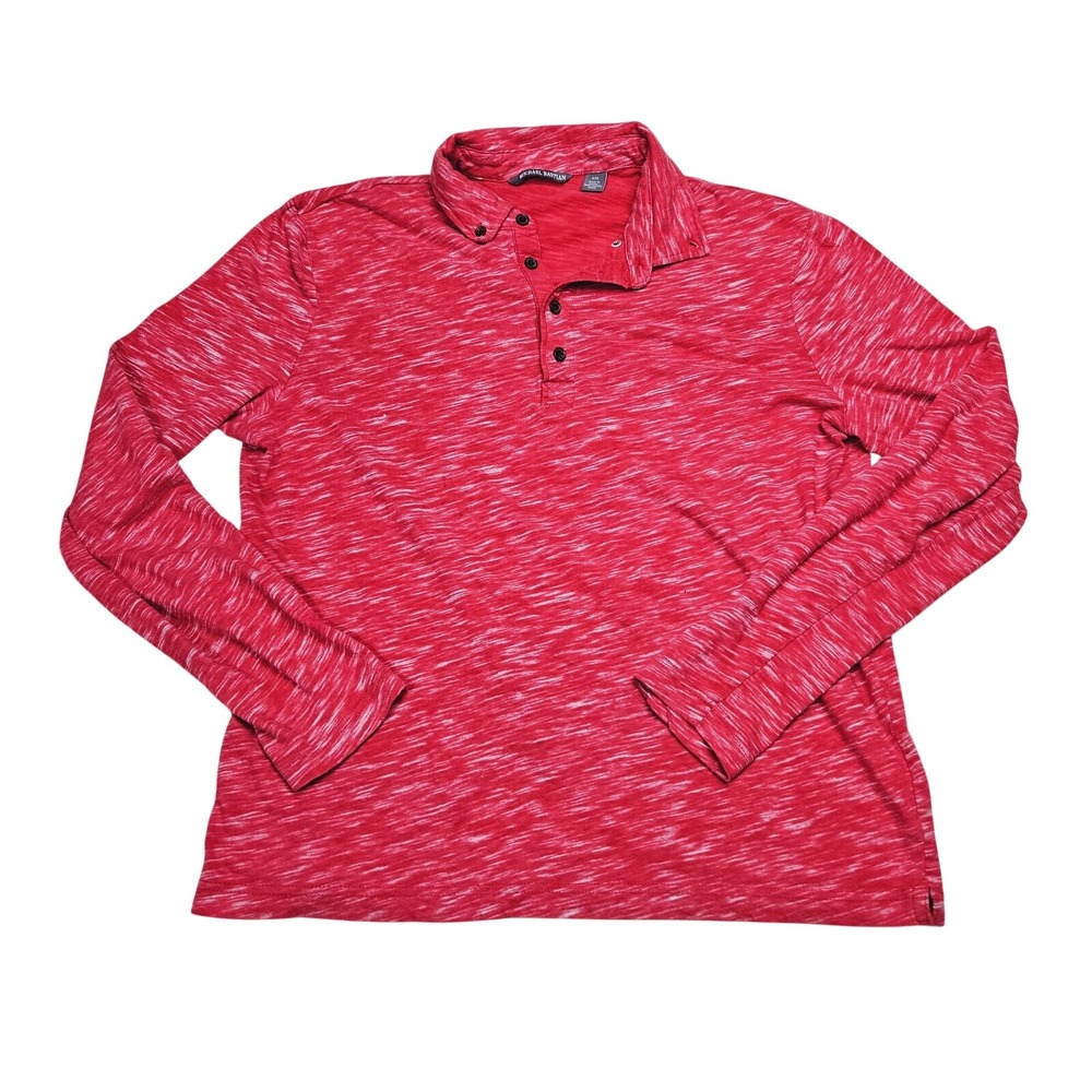 Michael Bastian Polo Shirt Mens M Red Space Dye Slub Long Sleeve Casual Preppy